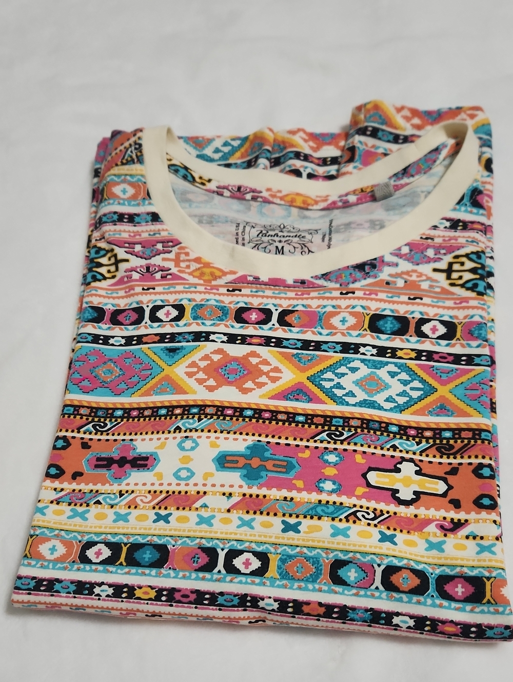 Panhandle Aztec Print Crewneck Top - Cream, Pink, Turquoise